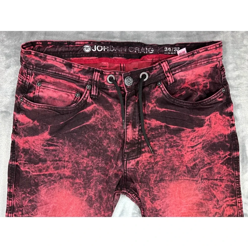 Jordan Craig Mens Slim Fit Acid Wash Jeans Red Black Drawstring 36x32 JJ211